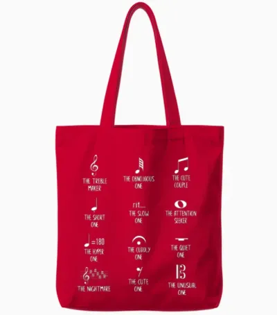 Funny Symbol Music Tote Bags - Red