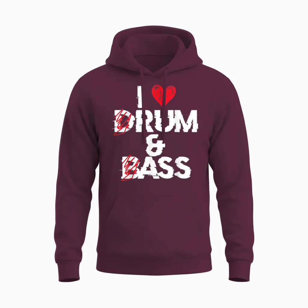 I Love Drum and Bass Rum and Ass Funny T-Shirt, Black, S Unisex Hoodie in Maroon