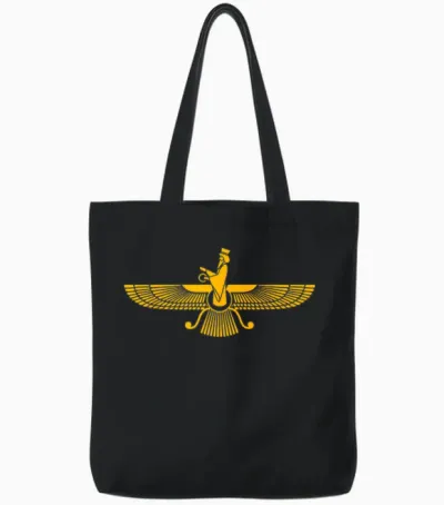 Faravahar Zarathustra Spiritual Symbols Iranian T-Shirt, Black Tote Bags - Black