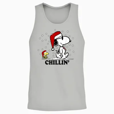 Peanuts Holiday Snoopy Snowfall Chillin' Short Sleeve Unisex Tank Top - Ash