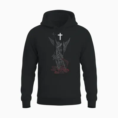 Saint Michael the Archangel Defeating Satan Warrior Faith Unisex Hoodie - Black
