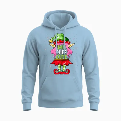 Chef Elf T-Shirt Outfit Christmas Family Christmas T-Shirt, Black Unisex Hoodie - Light Blue
