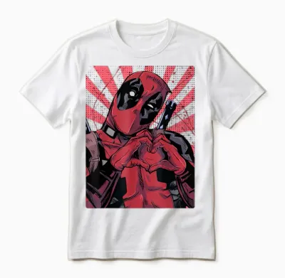Marvel Deadpool Heart Hands T-Shirt, Black, S Unisex T-Shirt - White