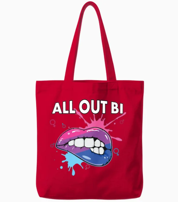 All Out Bi Flag Bisexual Rainbow Pride Bisexuality Tote Bags in Red