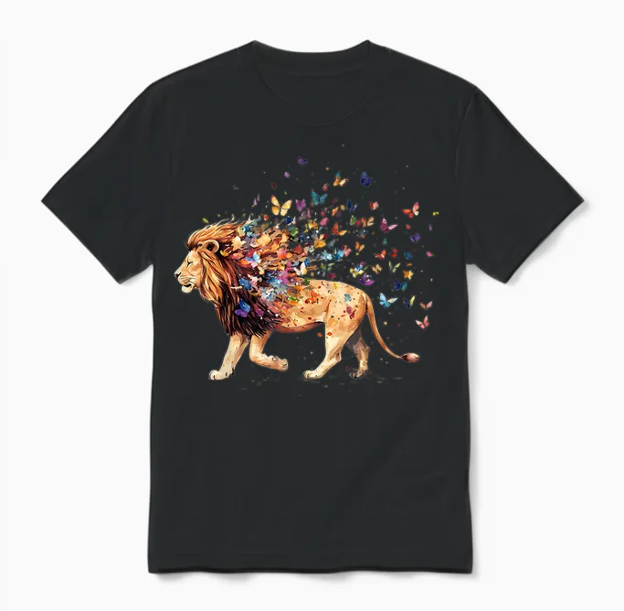 Löwe Safari Schmetterlinge Tier Unisex T-Shirt in Black