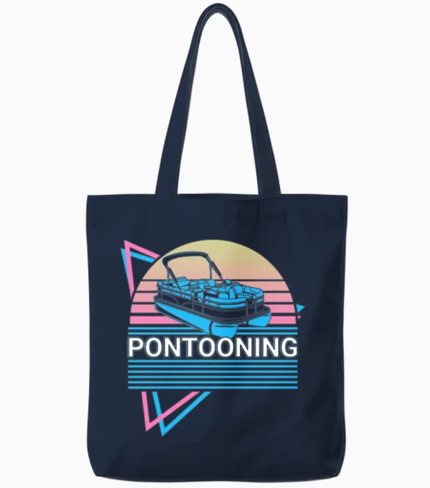 Pontooning Poonton Boat Retro Tote Bags - Navy