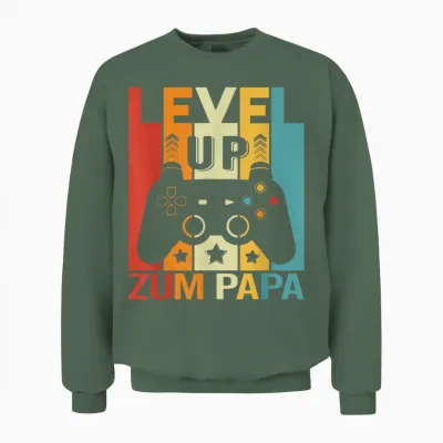 Level Up to Dad Father Pregnancy Announcement Gamer Unisex Sweatshirt - Military Green