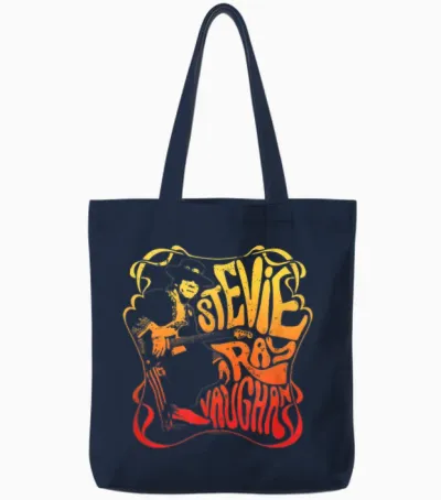 Stevie Ray Vaughan – Psychedelic Rock Musician Blues T-Shirt, Black, S Tote Bags - Navy