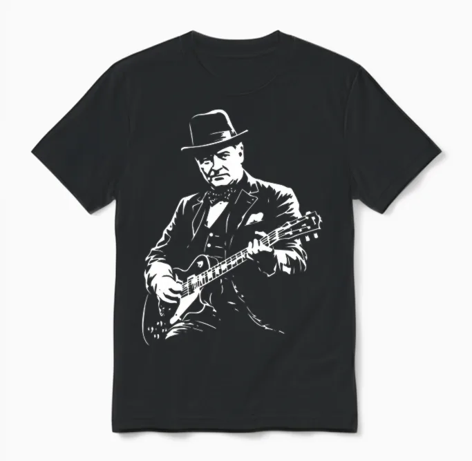 Winston Churchill Guitare Manche Longue Unisex T-Shirt in Black
