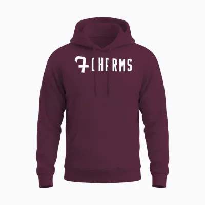 7charms Logo Mono White Unisex Hoodie - Maroon