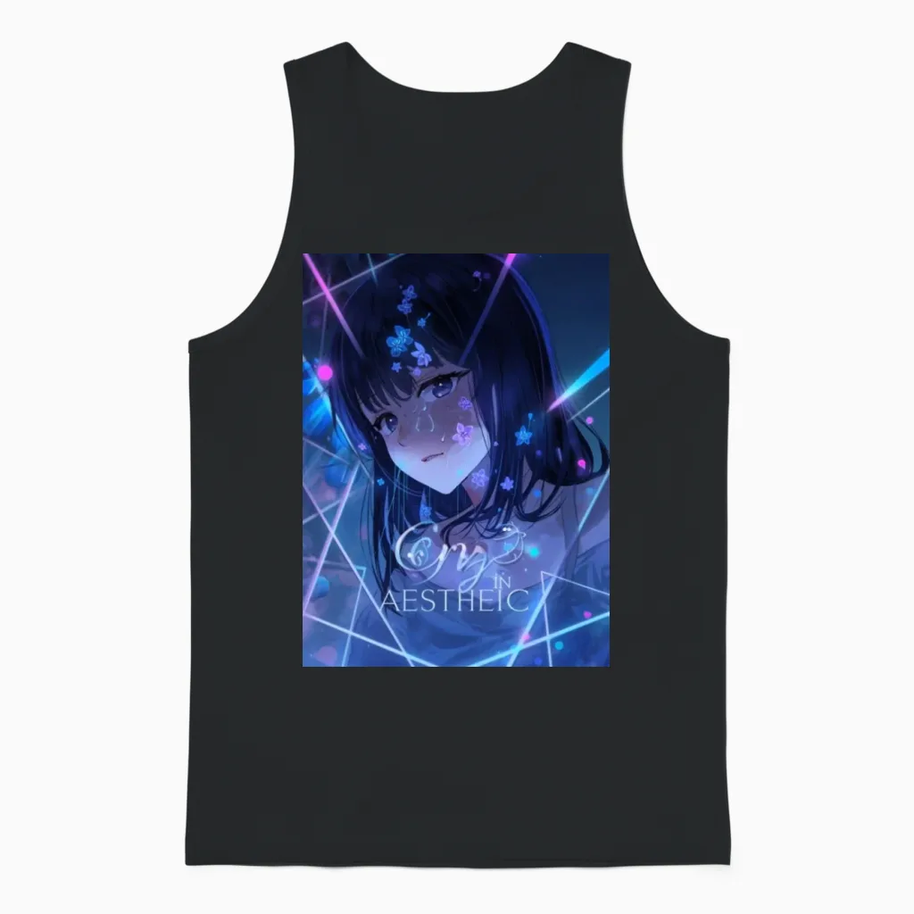 Anime Girl Cry in Neon Aesthetic Unisex Tank Top in Black