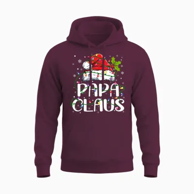 Papa Claus Christmas Lights Pajama Family Matching Unisex Hoodie - Maroon