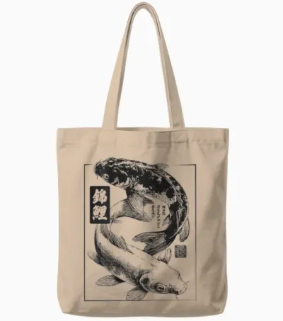 Vintage Japanisches Haiku Yin Und Yang Karpfen Fisch Koi Tote Bags - Natural