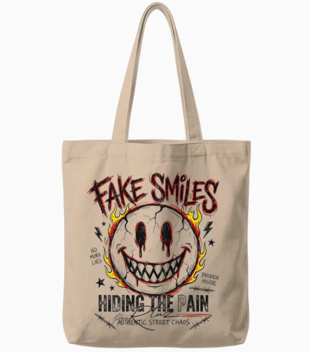 Backprint Streetwear Fashion Women's Men's Retro Smile Tote Bags in Natural