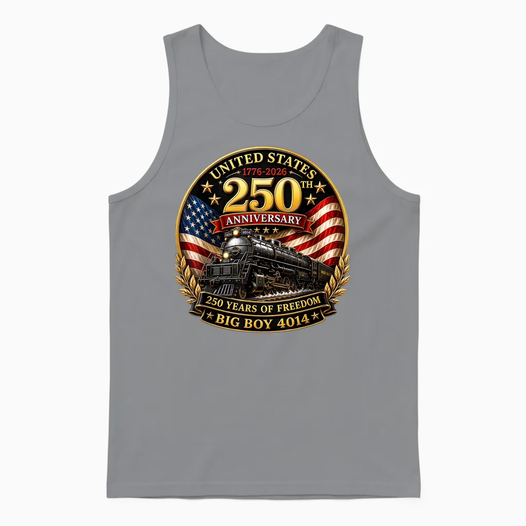 Big Boy 4014 Train 4th of July America 250th Anniversary Unisex Tank Top in Sport Grey