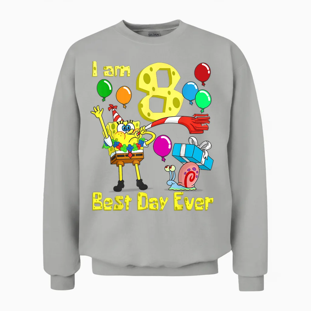 Mademark X Spongebob Squarepants - Spongebob I Am 8 Years Old Birthday Party Unisex Sweatshirt in Ash