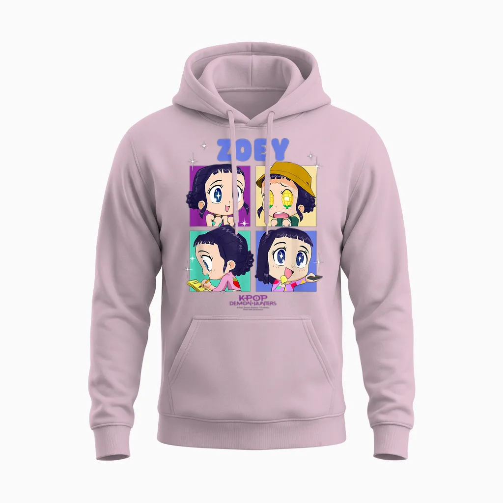 Kpop Demon Hunters Zoey Chibi Officially Licensed Unisex Hoodie in Light Pink