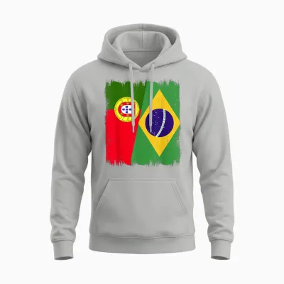 Drapeau Portugal Brésil Portugais Racines Brésiliennes Pride Unisex Hoodie - Ash