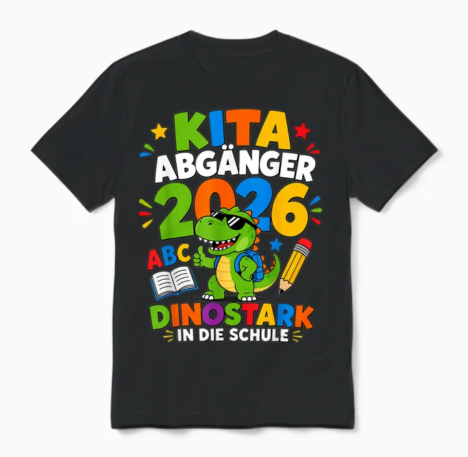 Kita Abgänger 2026 Dinostark Jungen Unisex T-Shirt in Black