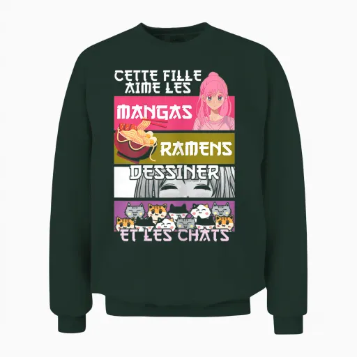 Girl Manga Ramen Humor Japan Culture Country Woman Gift Unisex Sweatshirt - Forest