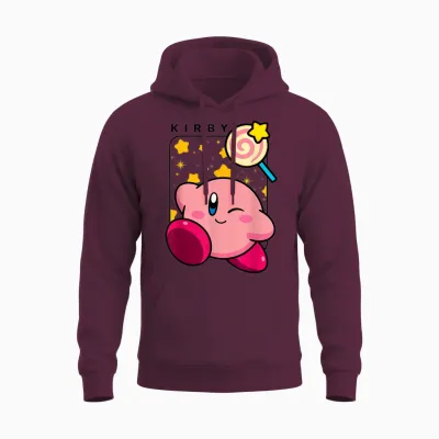 Kirby Lollipop & Stars Big Cute Nintendo Portrait Unisex Hoodie - Maroon