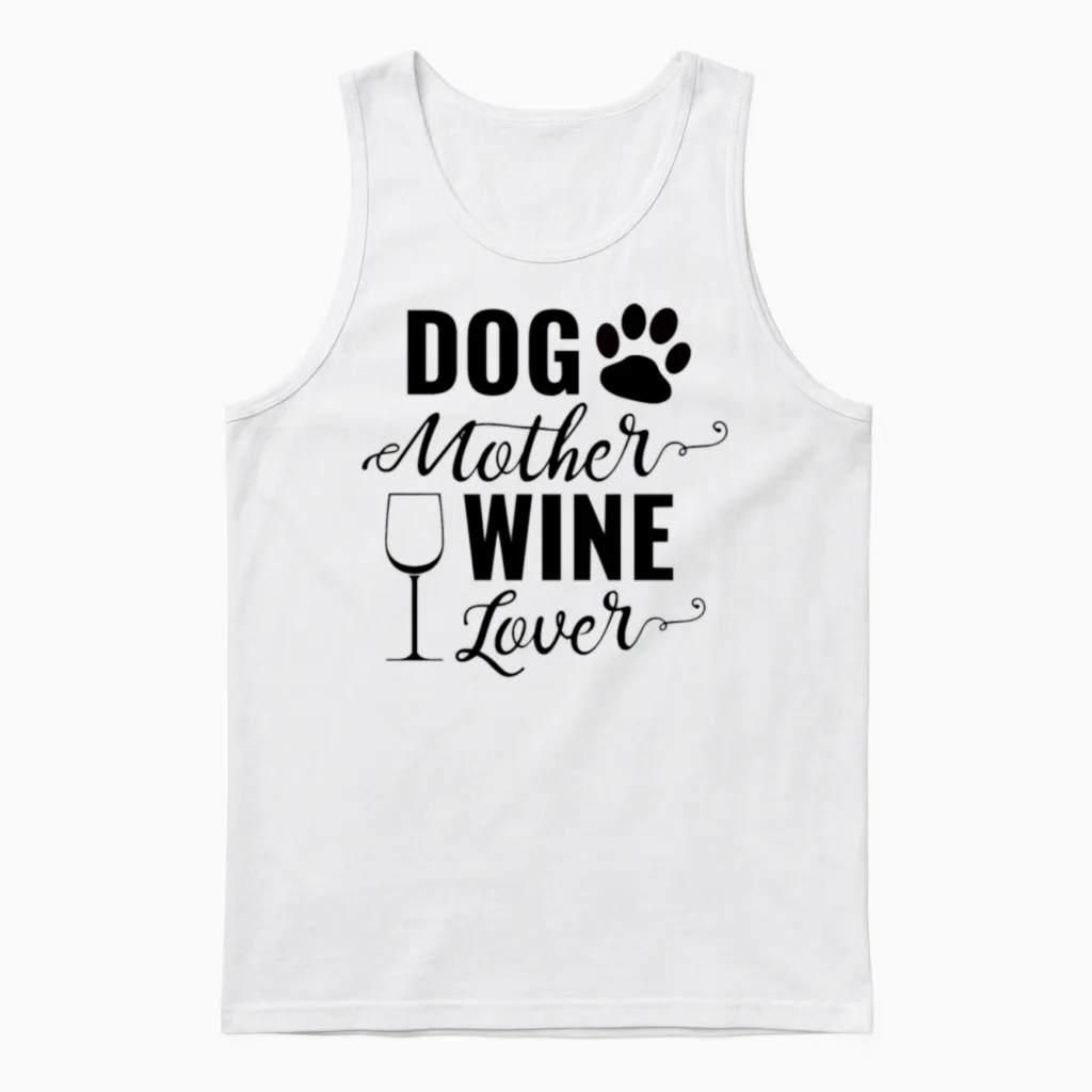 Dog Mother Wine Lover Dog & Beer Unisex Tank Top in White