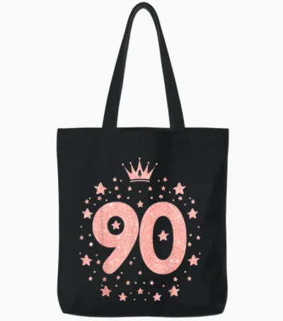 90 Couronne Rose 90 Ans Happy 90th Birthday Fille Femme Tote Bags - Black