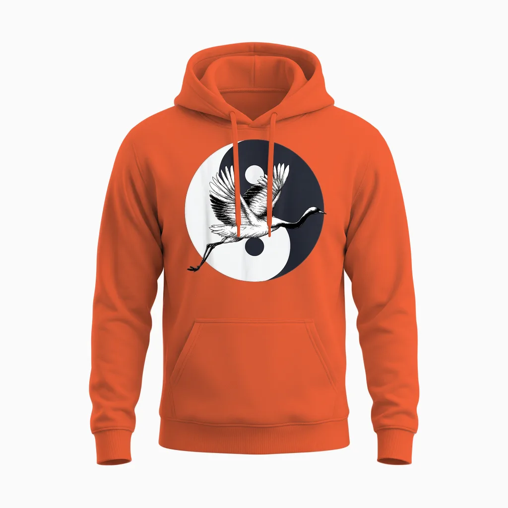 Tai Chi Crane Art Yin, Yang, Qi Gong, Chinesische Kraniche Kunstwerk Unisex Hoodie in Orange