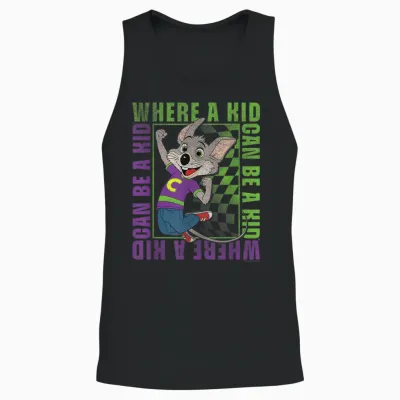 Chuck E. Cheese Where a Kid Can Be a Kid Modern Chuck Faded Unisex Tank Top - Black