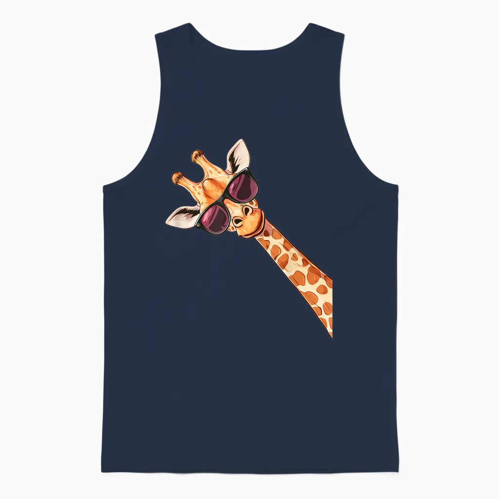Funny Giraffe Sunglasses Unisex Tank Top in Navy