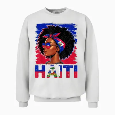 Haitian Flag Haitian Girl Proud Haitian Afro Haitian Women Unisex Sweatshirt - White