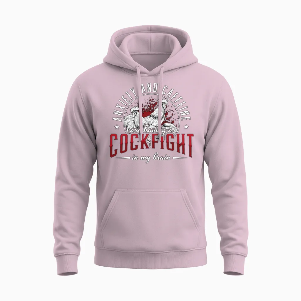 Cock Anxiety and Caffeine Are Roosters Cock Lover Unisex Hoodie in Light Pink
