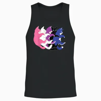 Lgbtq Genderfluid Pride Flag - Cats Pile Genderfluid Unisex Tank Top - Black