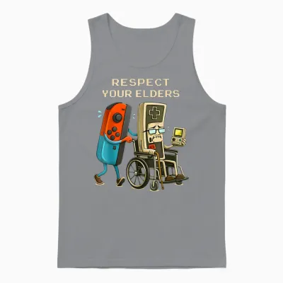 Respect Your Elder Funny Gamer Controller Vintage Style Unisex Tank Top - Sport Grey