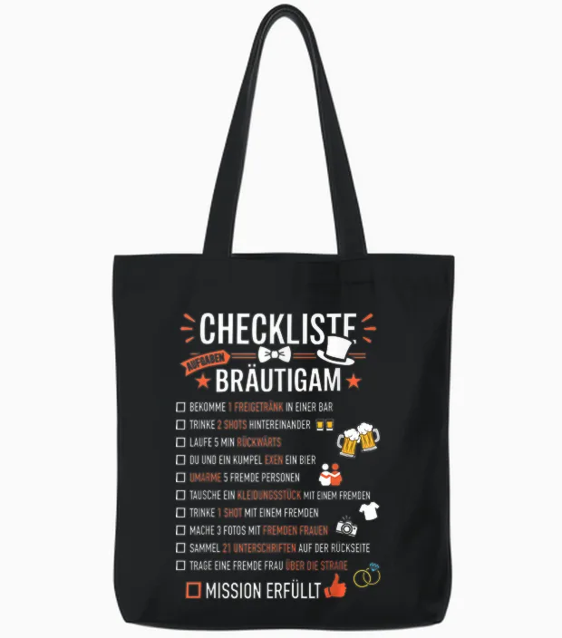 Checkliste Bräutigam Aufgaben Junggesellenabschied Jga Tote Bags in Black