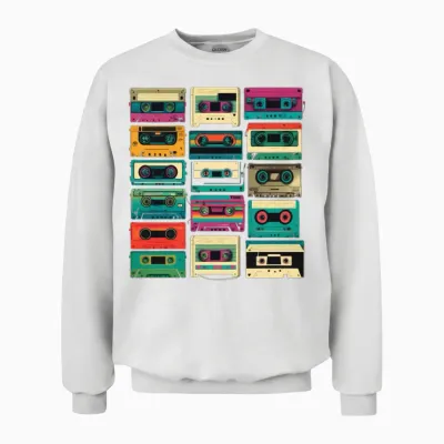 Music Cassette Retro Unisex Sweatshirt - White