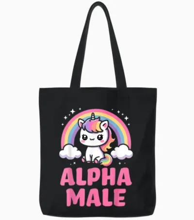Funny Ironie Men's Outfit Cute Unicorn Alpha Male Tote Bags - Black