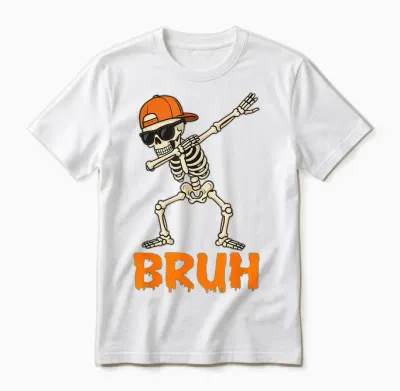 Bruh Dabbing Skeleton Funny Mens Kids Boys Halloween Unisex T-Shirt - White