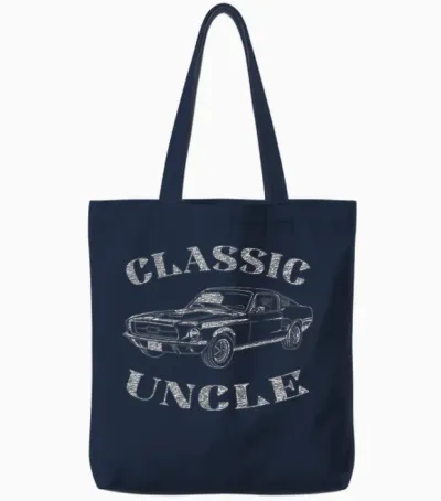 Funny Uncle Saying Classic Car Graphic Tote Bags - Navy