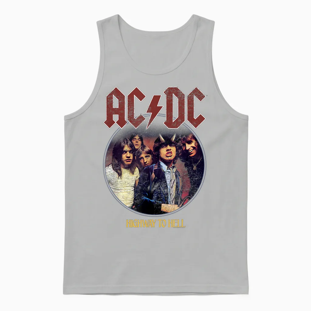 Official Ac/dc Highway to Hell Circle Rock Music Band Unisex Tank Top in Ash