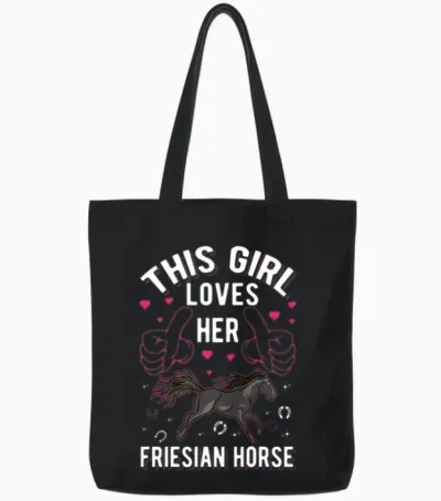 Friesian Horse Girl Tote Bags - Black