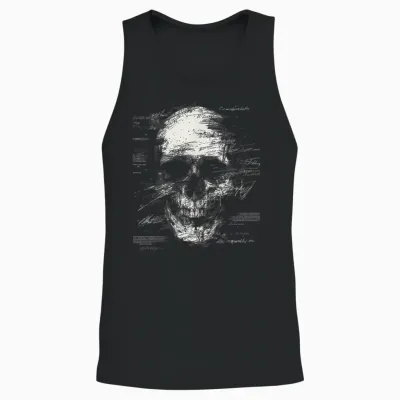 Skull Art Drawing Graphic Text Motif Skull T-Shirt, Black Unisex Tank Top - Black