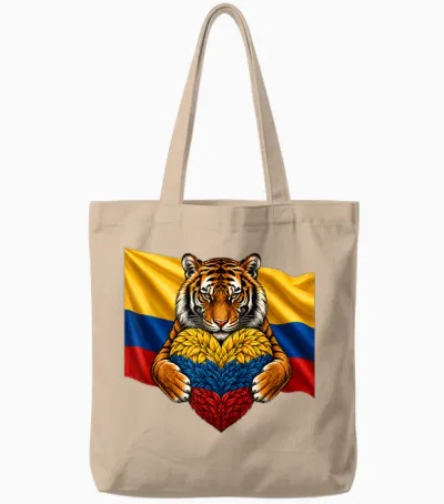 Colombia Flag Tiger Heart Colombian Pride Patriotic Heritage Tote Bags - Natural