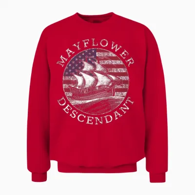 Mayflower Descendant Usa Flag Distressed Unisex Sweatshirt - Red