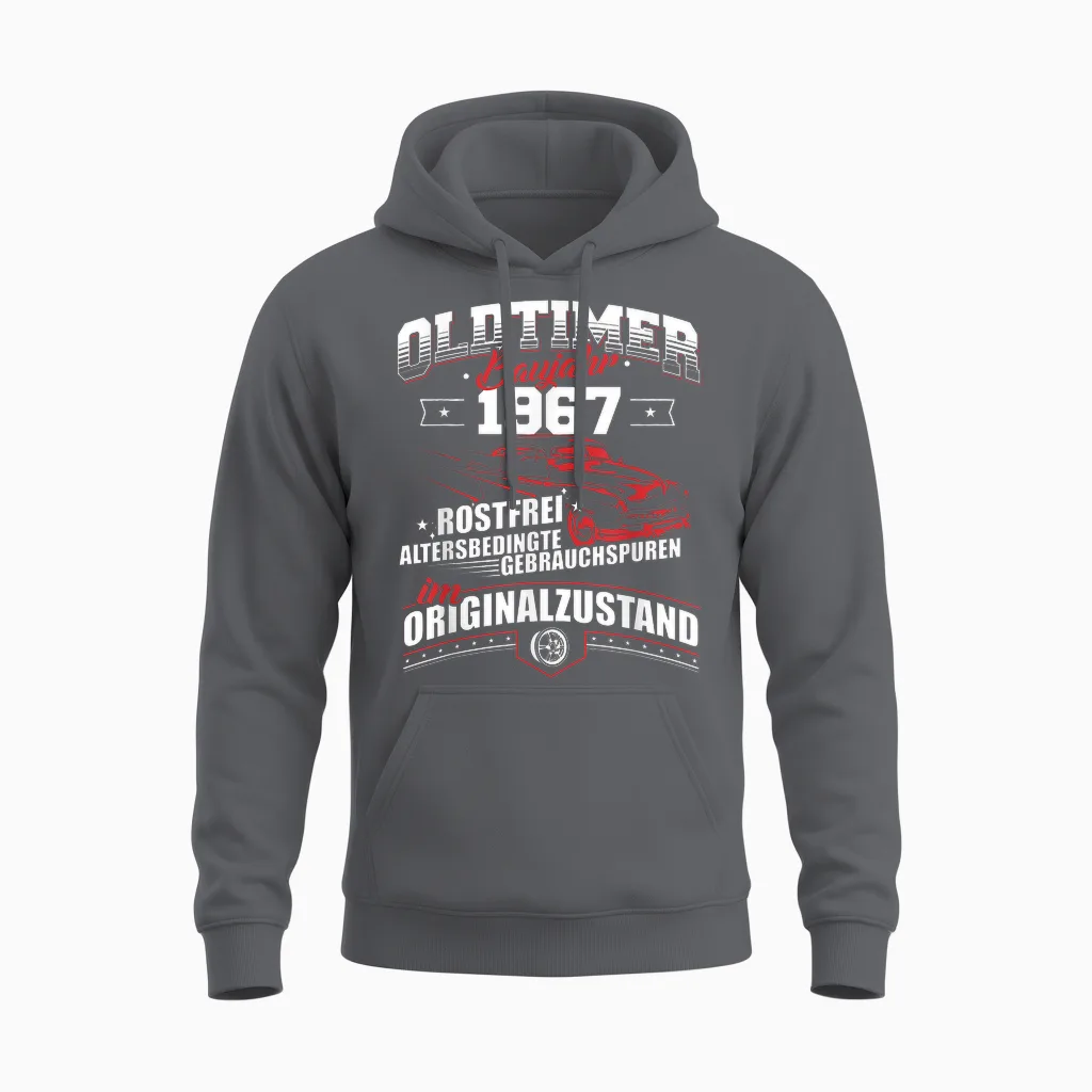 Oldtimer Baujahr 1967 Jahrgang Geburtsjahr Geburtstag Unisex Hoodie in Charcoal