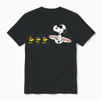 Peanuts - Snoopy Woodstock Surfboard Unisex T-Shirt - Black