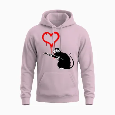 Banksy Papl2173 Love Rat Graffiti Modern Graphic Art Bekleidung Unisex Hoodie - Light Pink