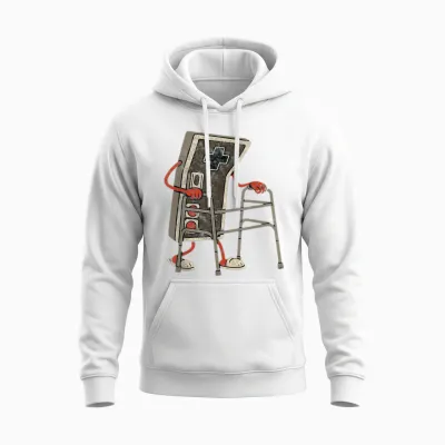 Retro Video Game Controller with Walker Funny Gamer Gaming Unisex Hoodie - White