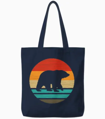 Bear Retro Style Vintage Tote Bags - Navy