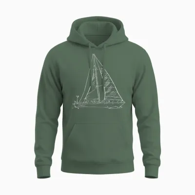 Segelboot Brustdruck Segelschiff Mit Namen Sail Auf Dem Boot Unisex Hoodie - Military Green